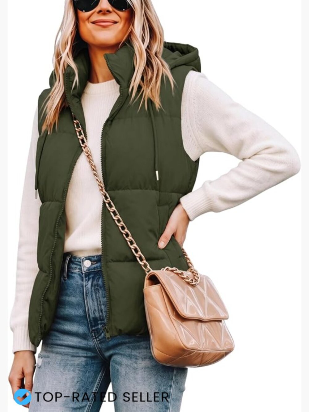 Women's Quilted Puffer Vest Removable Hood Sleeveless Zip Up Casual Layering